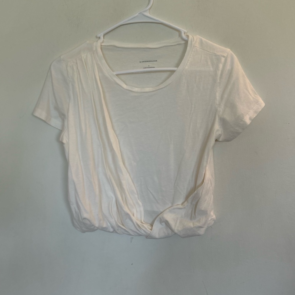 Anthropologie short sleeve super soft
cropped t-shirt with faux wrap look size s